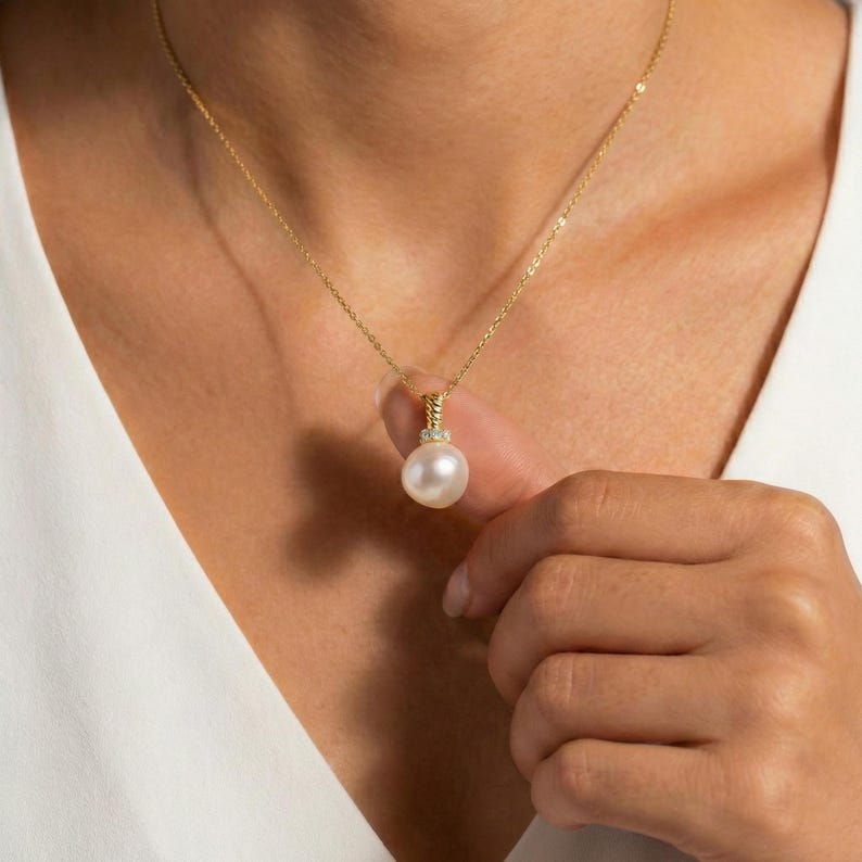 Pearl & Moissanite Pendant Necklace — view 6