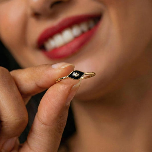 Black Enamel Evil Eye Ring — view 1