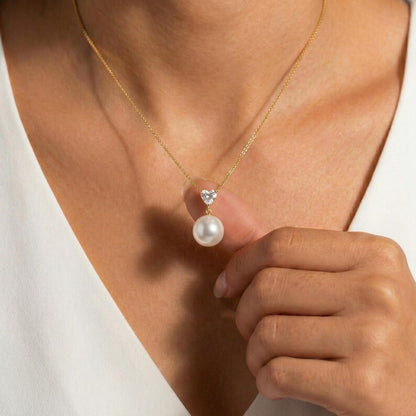 Heart & Pearl Drop Necklace — view 2