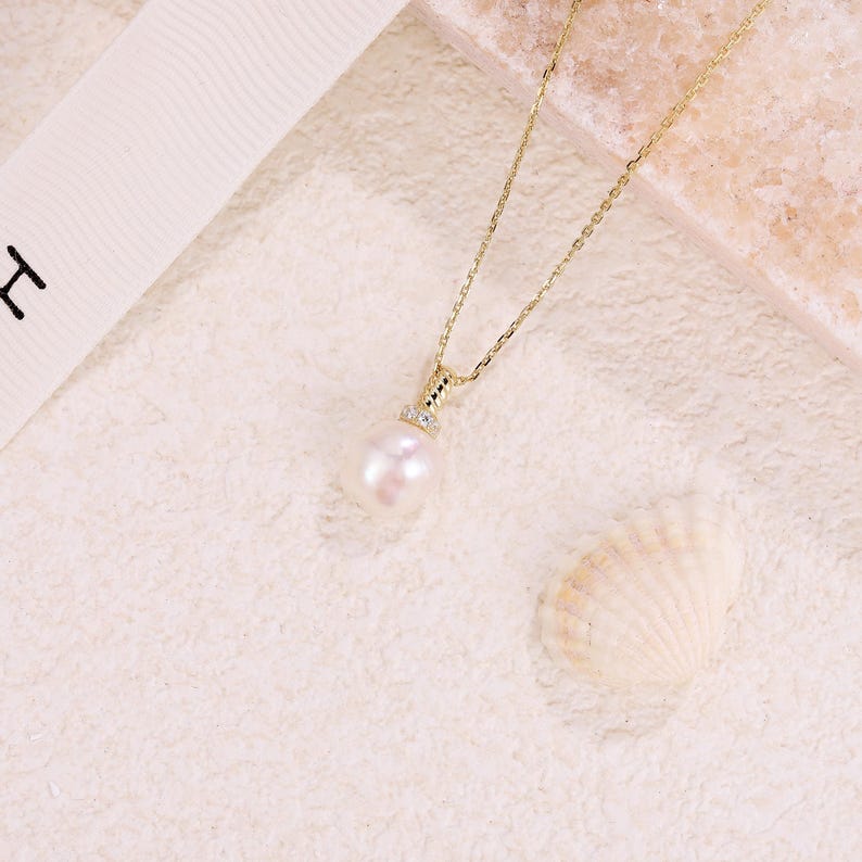 Pearl & Moissanite Pendant Necklace — view 4