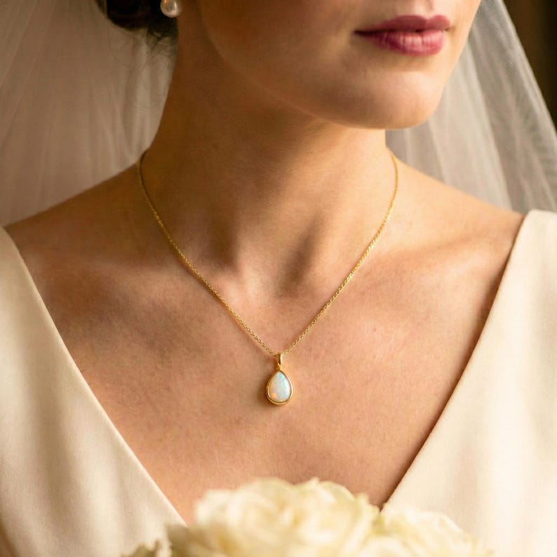 Teardrop Opal Pendant Necklace — view 4