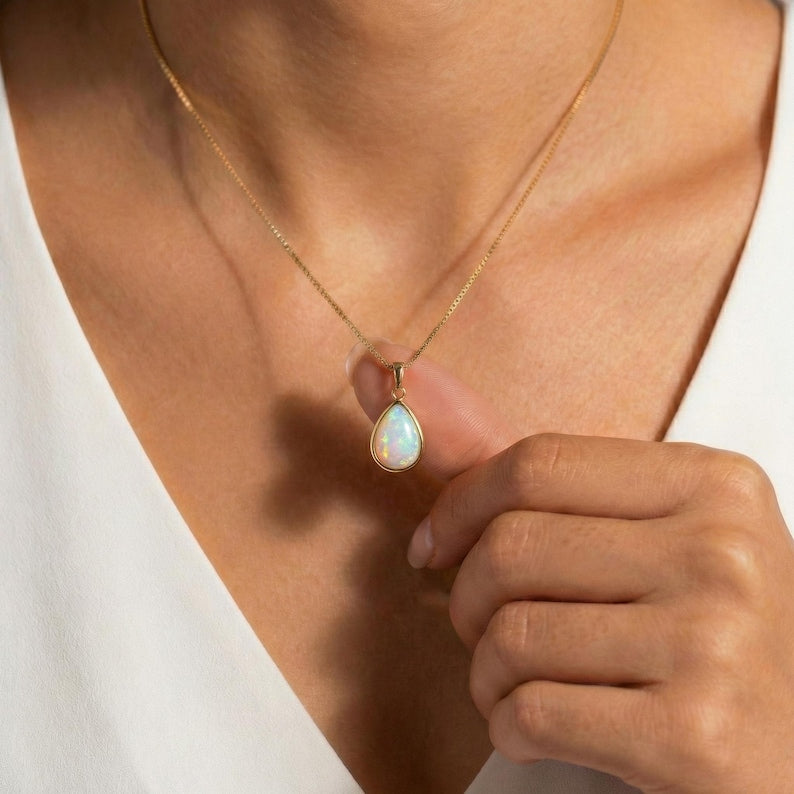 Teardrop Opal Pendant Necklace — view 2
