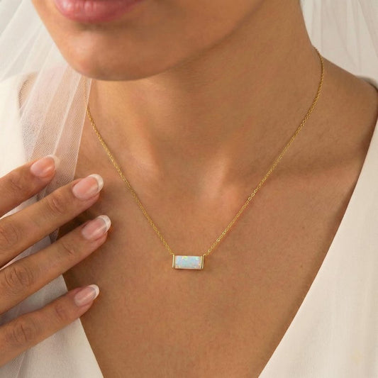 Baguette Opal Pendant Necklace — view 1