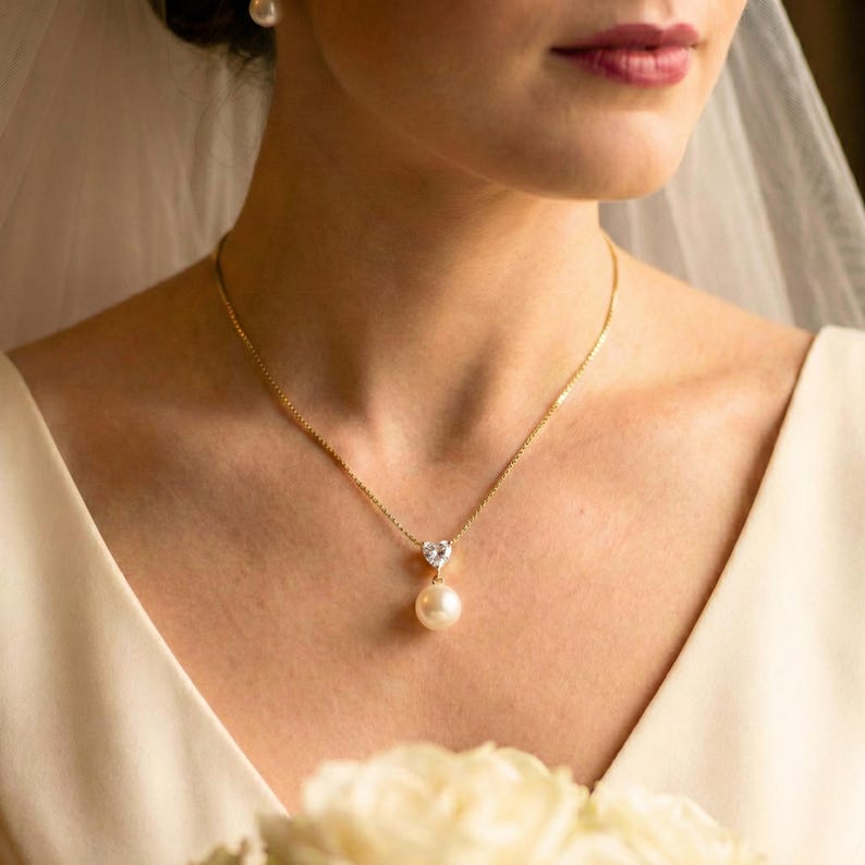 Heart & Pearl Drop Necklace — view 4