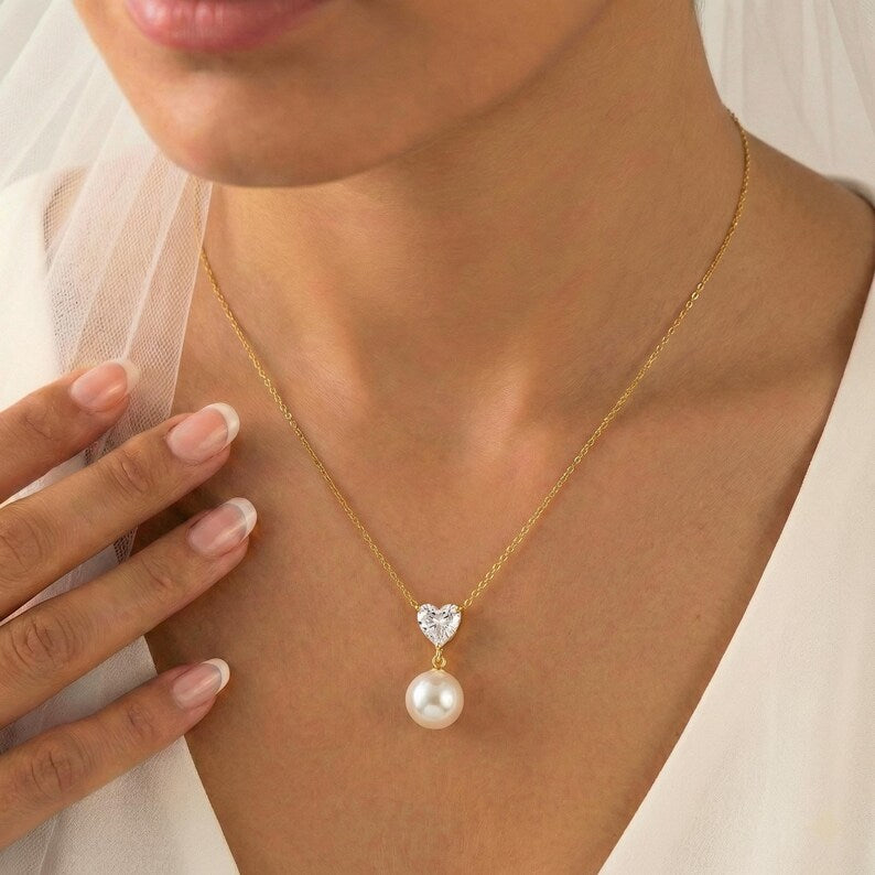 Heart & Pearl Drop Necklace — view 5