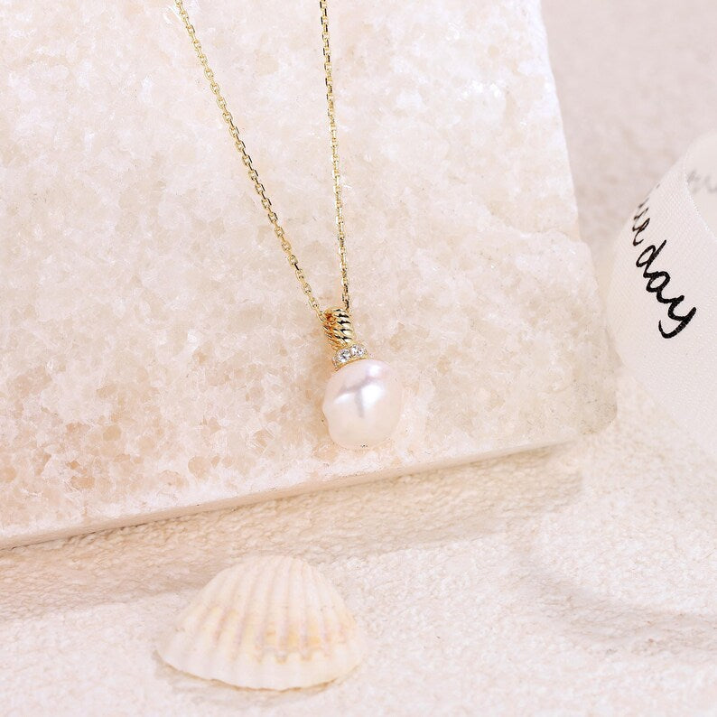 Pearl & Moissanite Pendant Necklace — view 5