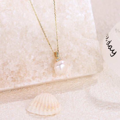 Pearl & Moissanite Pendant Necklace — view 5