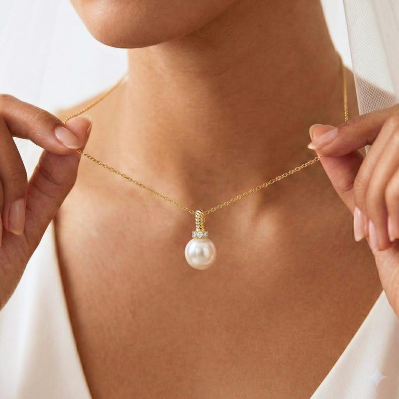 Pearl & Moissanite Pendant Necklace — view 3
