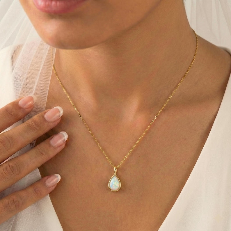 Teardrop Opal Pendant Necklace — view 5