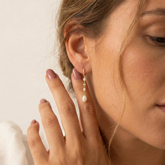 Pearl Drop Huggie Earrings — view 1
