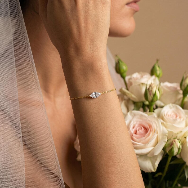 Marquise Moissanite Chain Bracelet — view 4